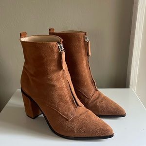 SCHUTZ Nayra Front Zip Ankle Boot Butterscotch Suede 7